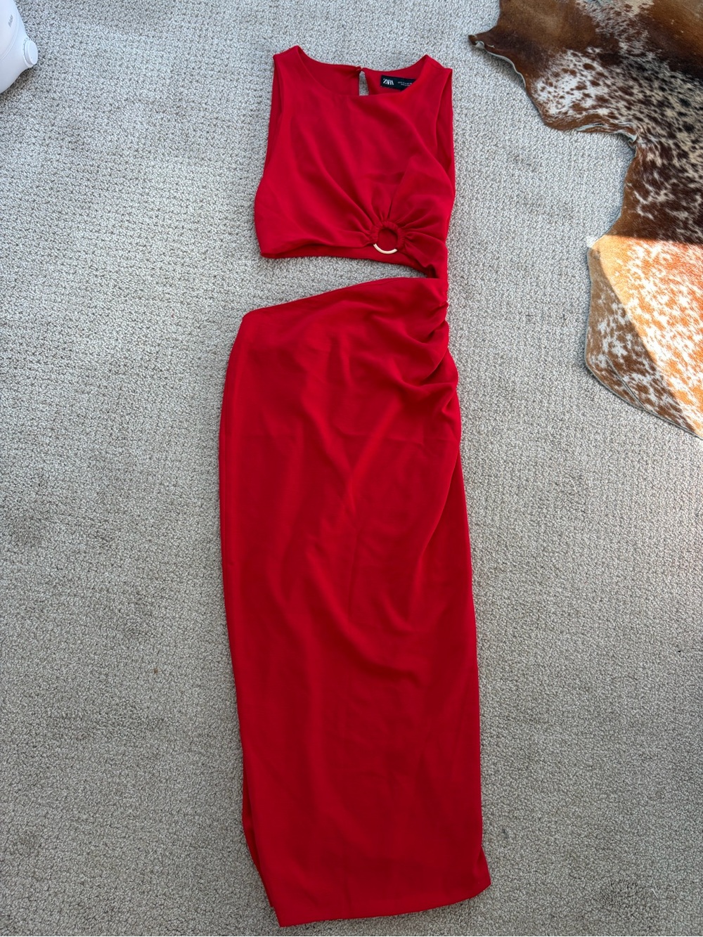 Zara Red Midi Dress with Ring Cutout